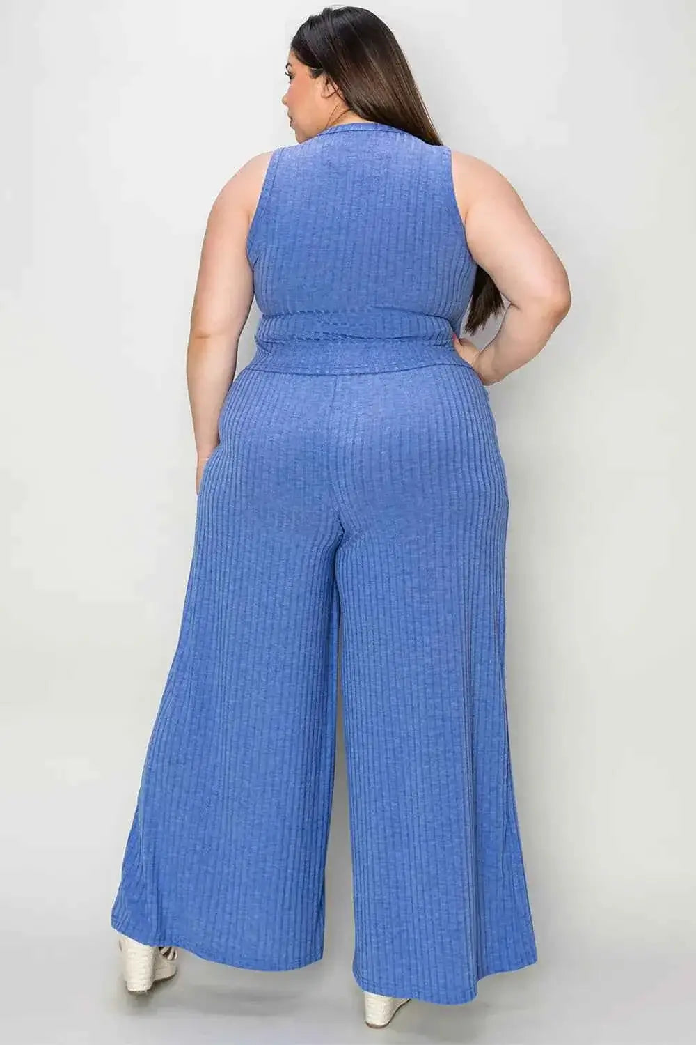 Ribbed Tank and Pants Set with Wide Leg Style