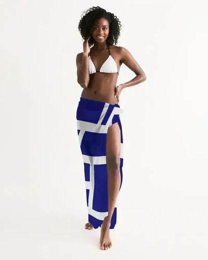 Sheer Sarong Swimsuit Cover Up Wrap / Geometric Dark Blue and White