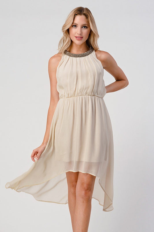 Sleeveless High-Low Beaded Neckline Dress | Apparel | Kitchen + Metal