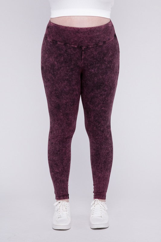 ZENANA Plus Mineral Washed Wide Waistband Yoga Leggings