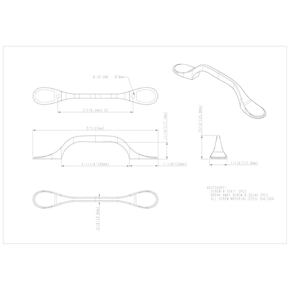 3" Center-to-Center Satin Nickel Kenner Cabinet Pull