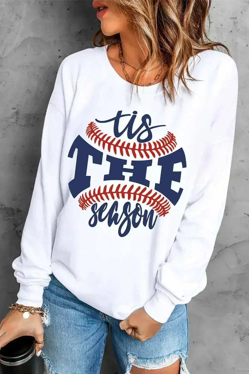 White Casual Letter Print Baseball Graphic Sweatshirt - Femstylo