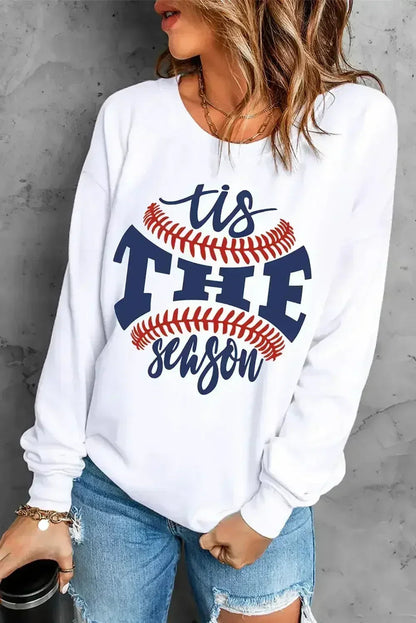 White Casual Letter Print Baseball Graphic Sweatshirt - Femstylo