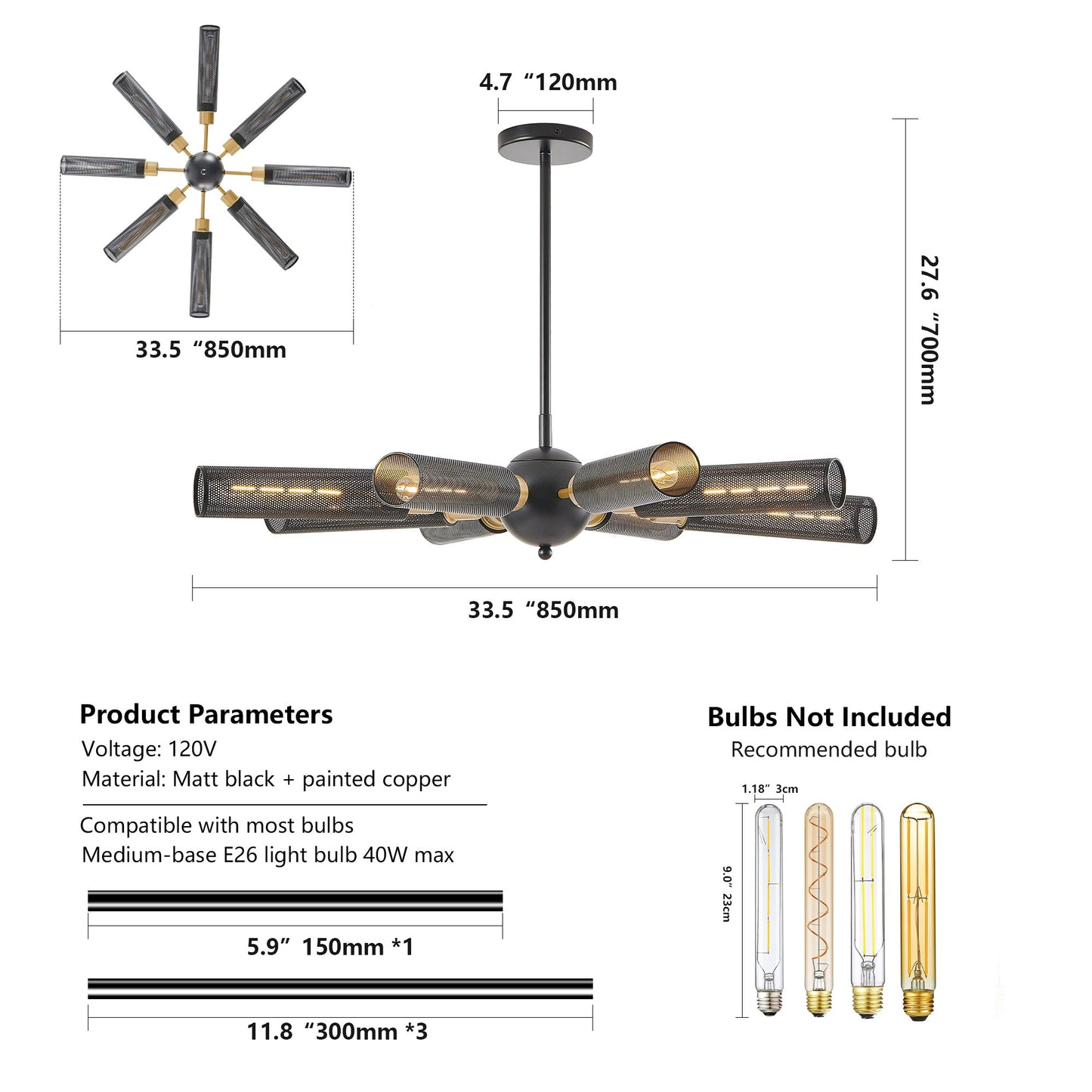 Modern Industrial Sputnik Chandelier, 8-Light Black and Gold Metal | Kitchen [Metal] | Kitchen + Metal