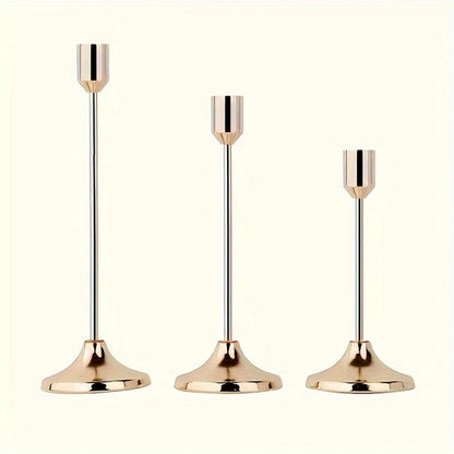 Elegant 3Piece Metal Candle Holders Gold  Rose Gold Finish