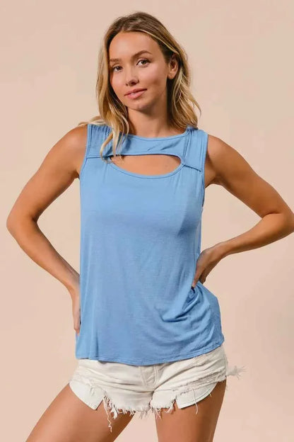 BiBi Rayon Span Knit Women's Top - Sleeveless Cut Out Front Fashion