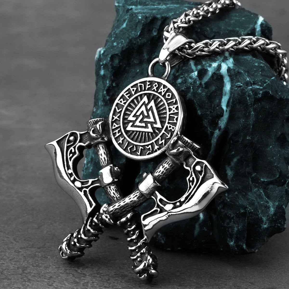 Men's Stainless Steel Axe Pendant Necklace - Double Axe Design