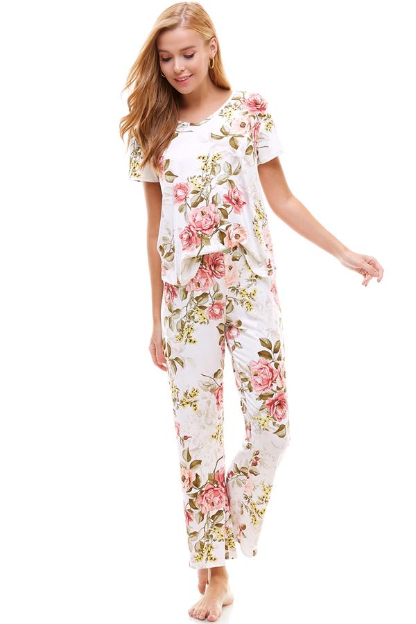 Loungewear Set for Women's Floral Short Sleeve and Pants | Apparel | Kitchen + Metal