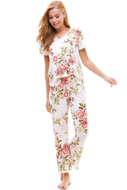 Loungewear Set for Women's Floral Short Sleeve and Pants | Apparel | Kitchen + Metal