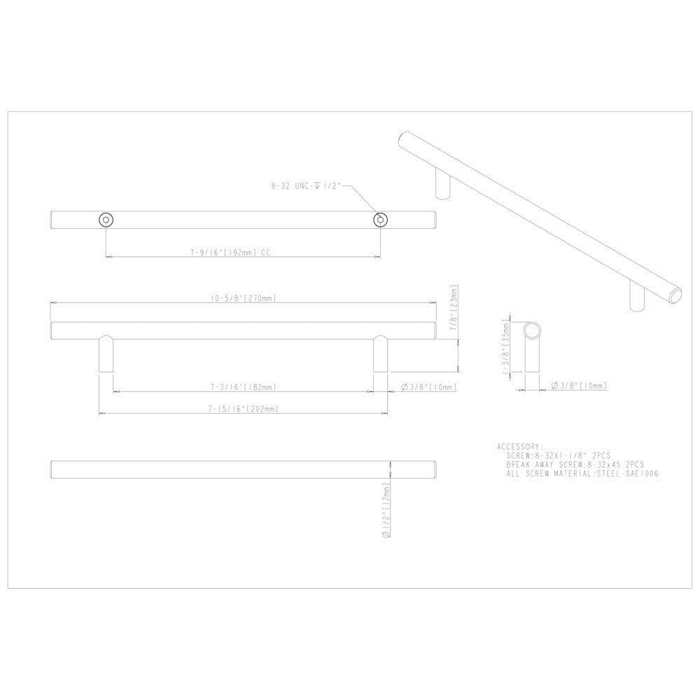 96 mm Center-to-Center Hollow Matte Black Stainless Steel Naples Cabinet Bar Pull