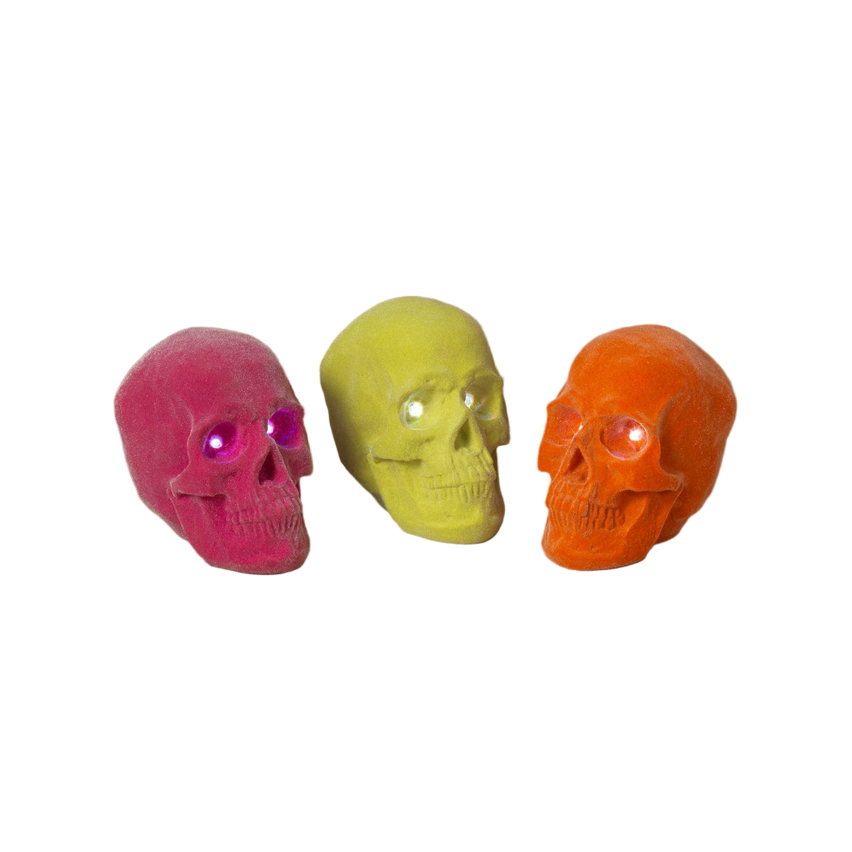 7" Flocked Neon Skulls - Light Up - SET OF 3