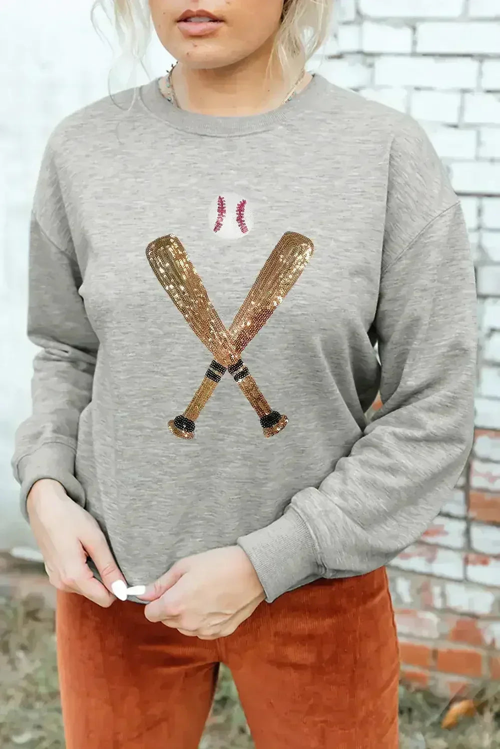 Gray Sequin Baseball Sweatshirt – Sparkle & Comfort | Femstylo