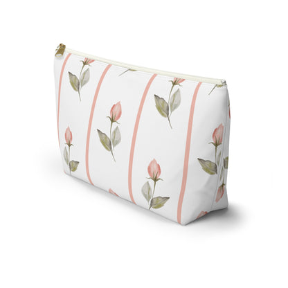 Customizable: Chic Floral Accessory Pouch for Women, Makeup Bag, Travel Toiletry Organizer, Gift for Her, Rose Striped Design
