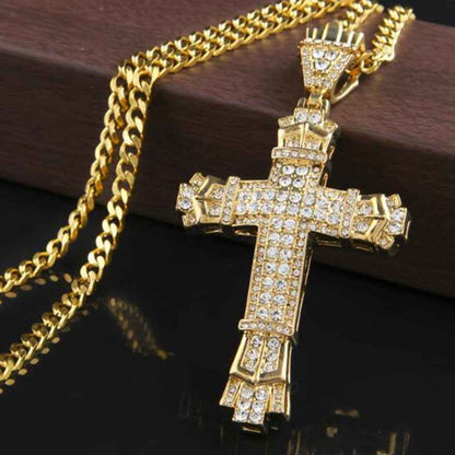 Iced Out Cross Necklace for Men - Sparkling Iced Out Men's Cross Pendant