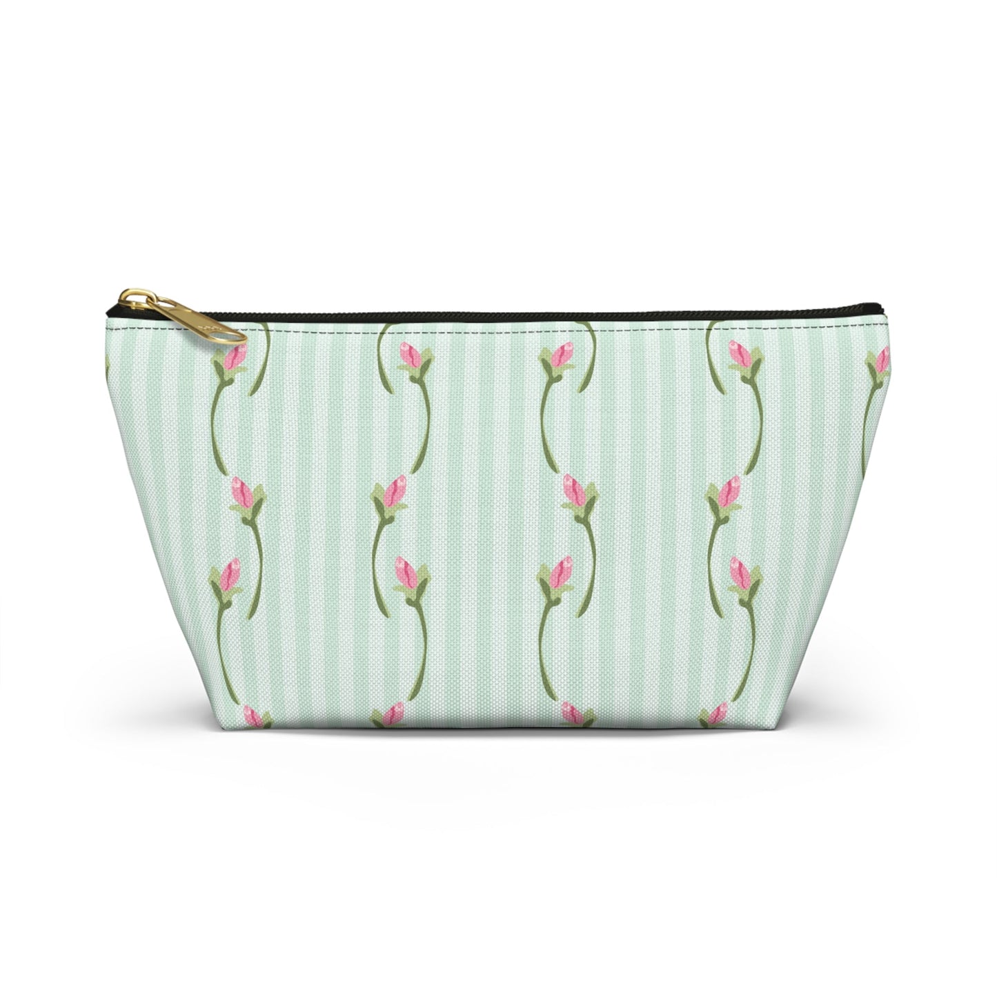 Customizable: Floral Print Accessory Pouch | Cute Makeup Bag, Travel Organizer, Gift for Her, Floral Clutch, Green Striped Bag