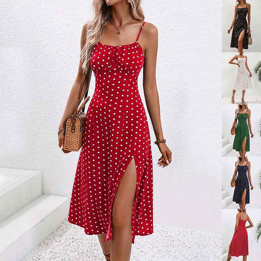Polka Dot Suspender Dress - New Summer Sexy Split Long Dress for Women
