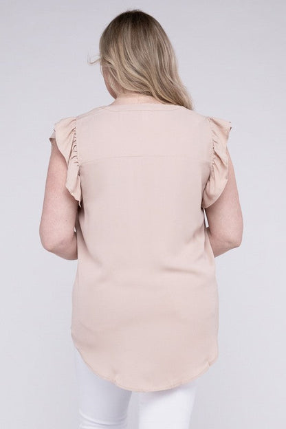 ZENANA Plus Woven Wool Peach Ruffled Sleeve High-Low Top
