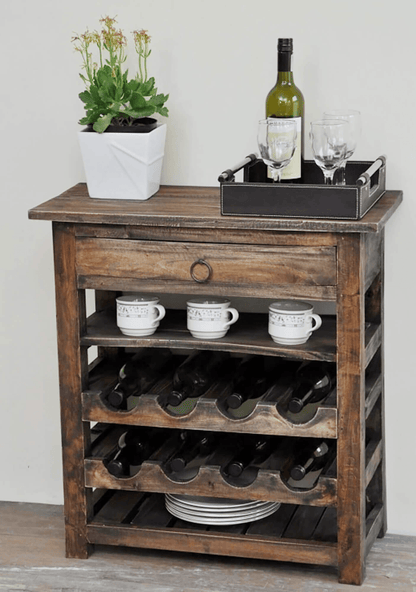 Sunset Trading Rustic Cottage Wine Server With Drawer In Raftwood