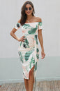 Printed Off-Shoulder Split Dress - Women's Dress