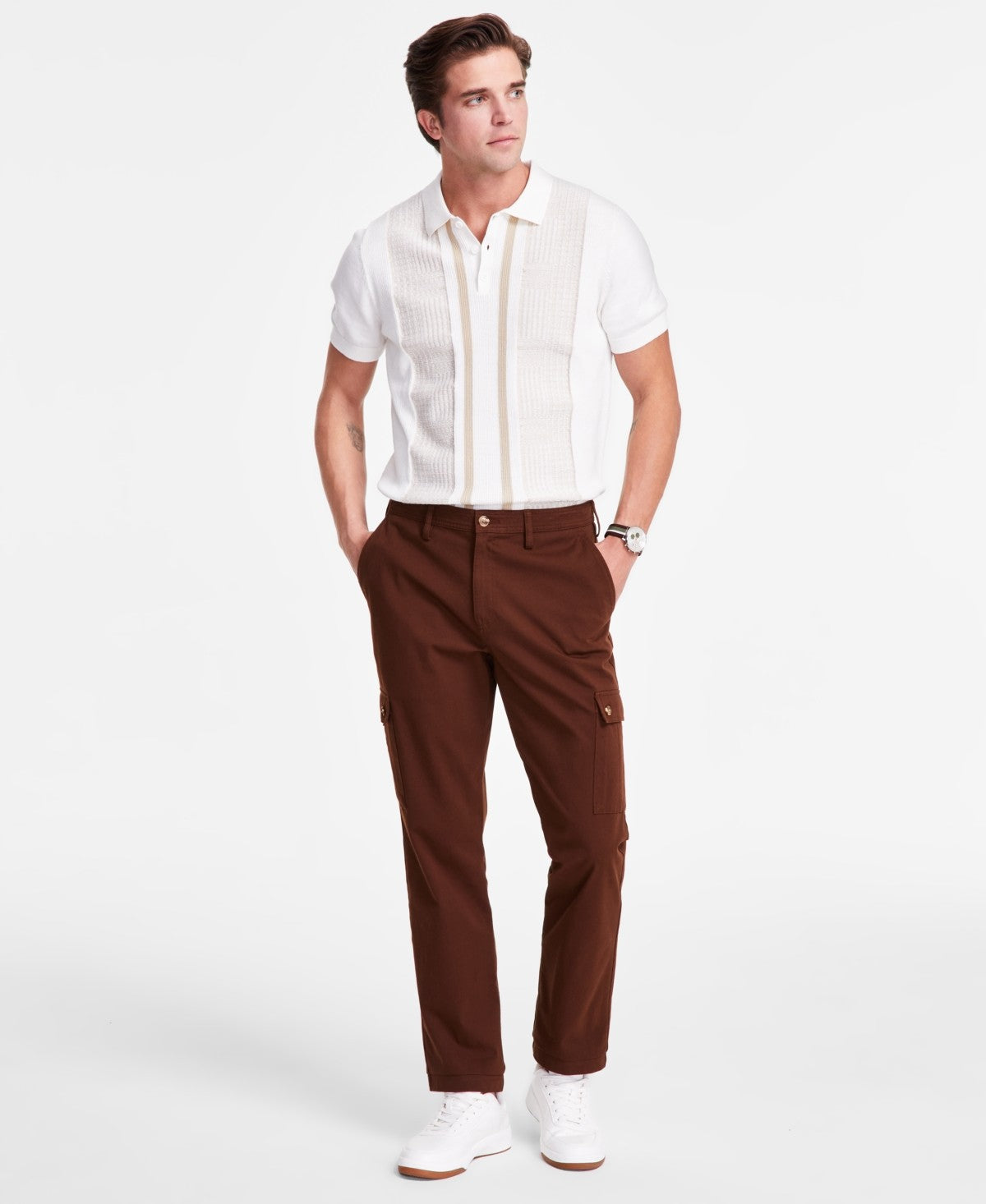 Club Room Men's Size 32 Regular-Fit Stretch Cargo Pants - Classic Brown