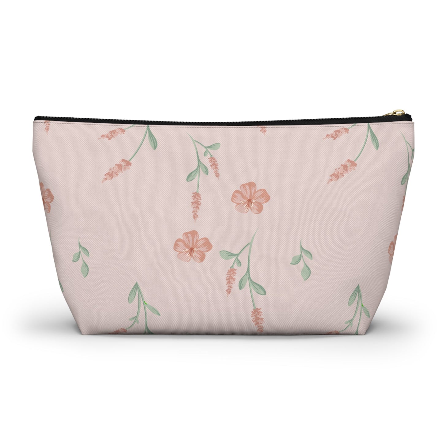 Customizable: Floral Cosmetic Bag with T-Bottom, Makeup Organizer, Flower Print Pouch, Cute Travel Accessory, Gift for Her, Mother’s Day