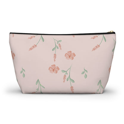 Customizable: Floral Cosmetic Bag with T-Bottom, Makeup Organizer, Flower Print Pouch, Cute Travel Accessory, Gift for Her, Mother’s Day