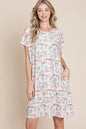 BOMBOM Printed Tee Dress - Casual Short Sleeve | Femstylo