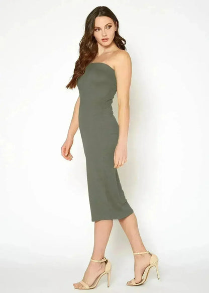 Women's Tube Top Bodycon Midi Dress