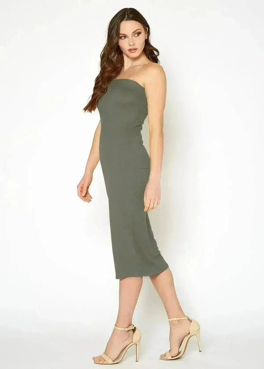Women's Tube Top Bodycon Midi Dress