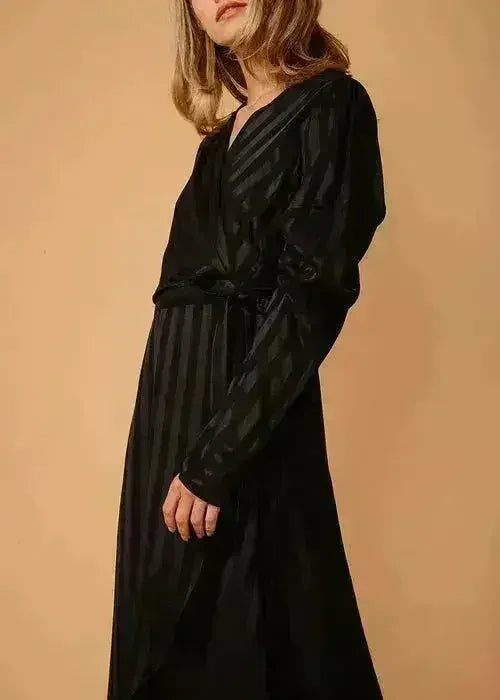 Women's Puffy Shoulder Dress in Black Stripe
