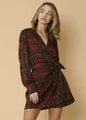 Plaid-polkadot Mini Wrap Dress in Brick