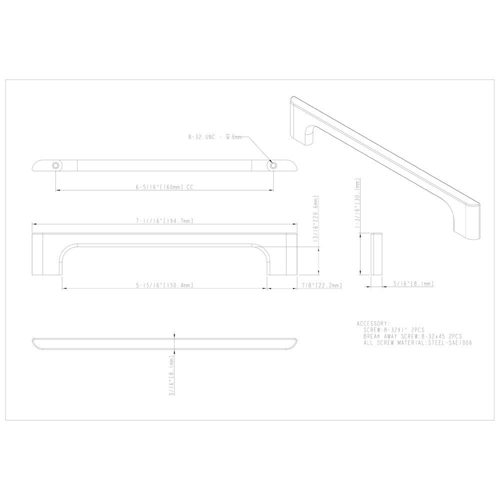 96 mm Center-to-Center Satin Nickel Asymmetrical Leyton Cabinet Pull