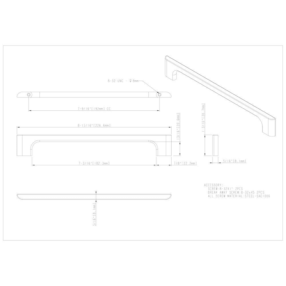 96 mm Center-to-Center Satin Nickel Asymmetrical Leyton Cabinet Pull