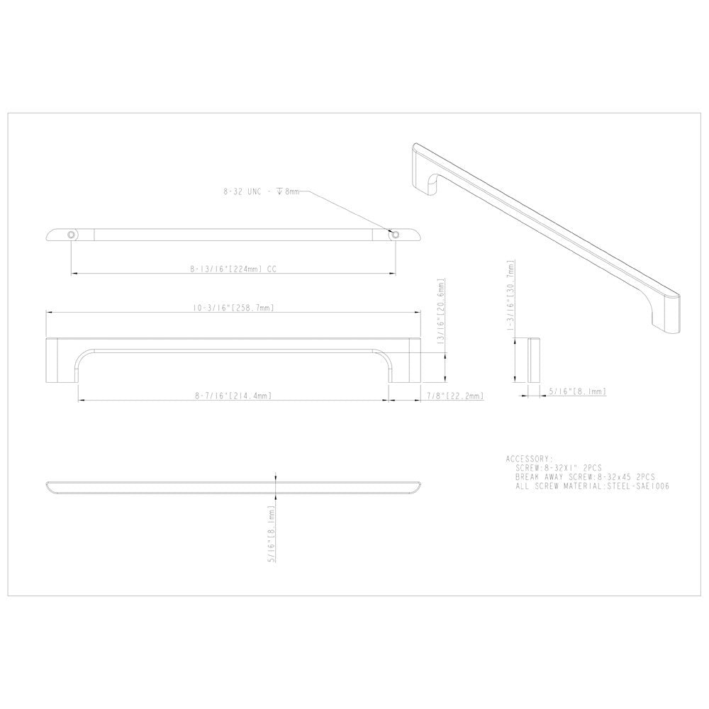 96 mm Center-to-Center Satin Nickel Asymmetrical Leyton Cabinet Pull