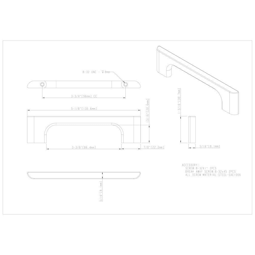 96 mm Center-to-Center Satin Nickel Asymmetrical Leyton Cabinet Pull