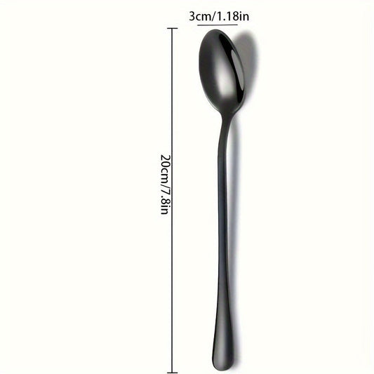 Set of 6 LongHandled Black Polished Stainless Steel Spoons