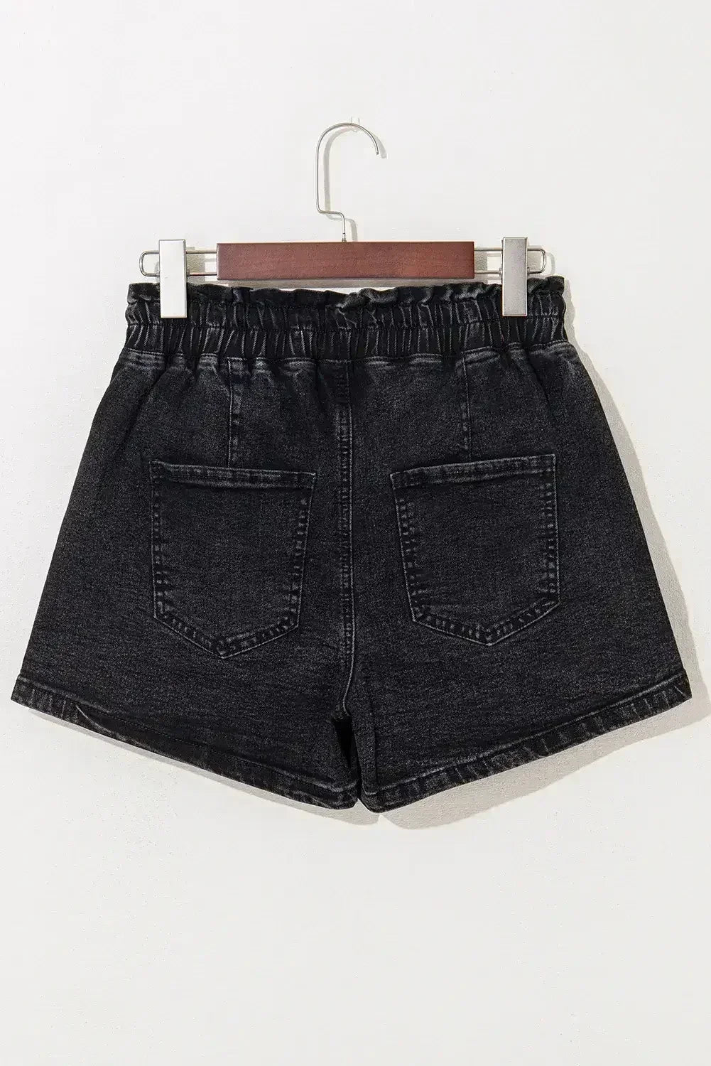 Grey Drawstring High Waist Casual Denim Shorts