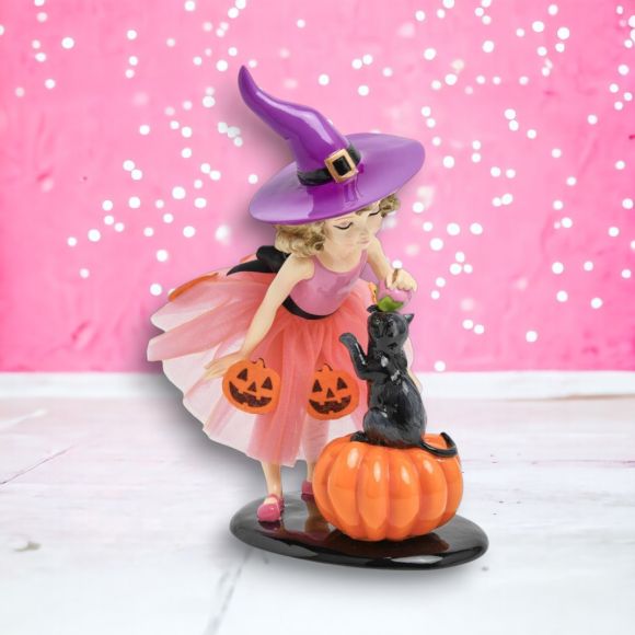 Halloween Carnival 12" Witch Girl with Cat