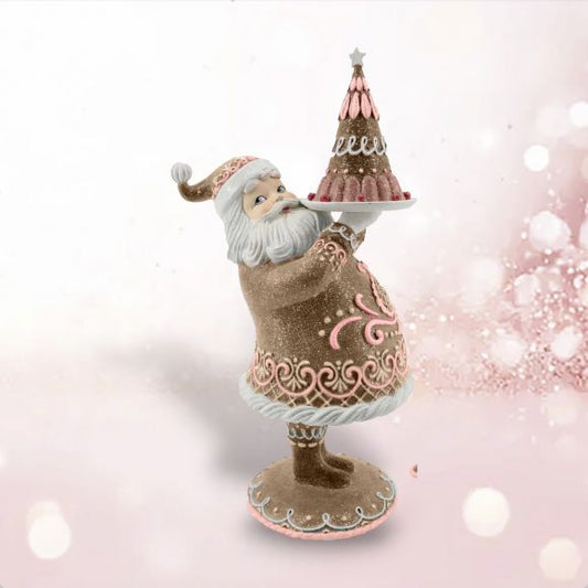 18" Pink Gingerbread Santa with Cake