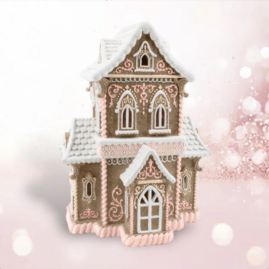 18" Pink Gingerbread LED Victorian House