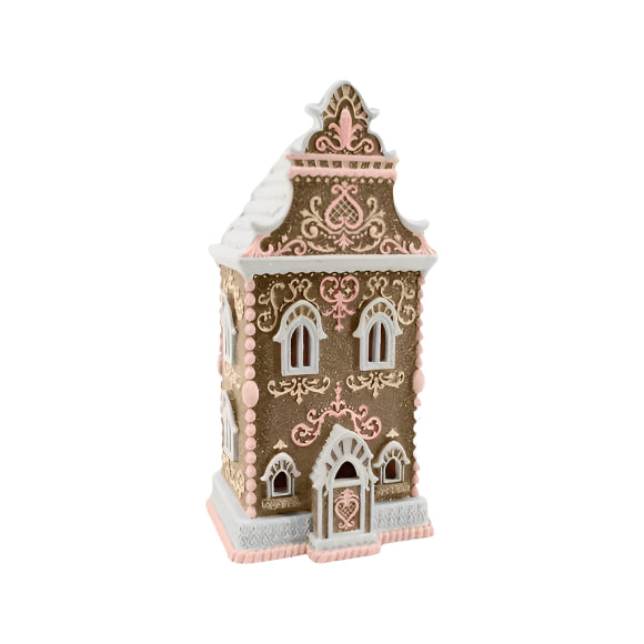 16" Pink Gingerbread LED Manor House