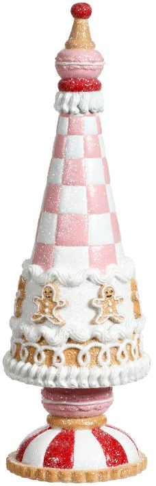 11" Pink Cone Tree With Gingerbread