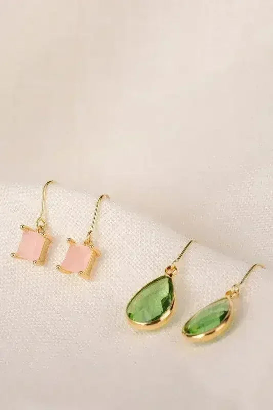 Glass Stone Earring Set - Nickel-Free Danglers | Femstylo