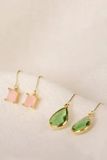 Glass Stone Earring Set - Nickel-Free Danglers | Femstylo