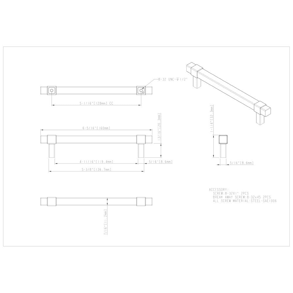 96 mm Center-to-Center Satin Nickel Square Zane Cabinet Pull