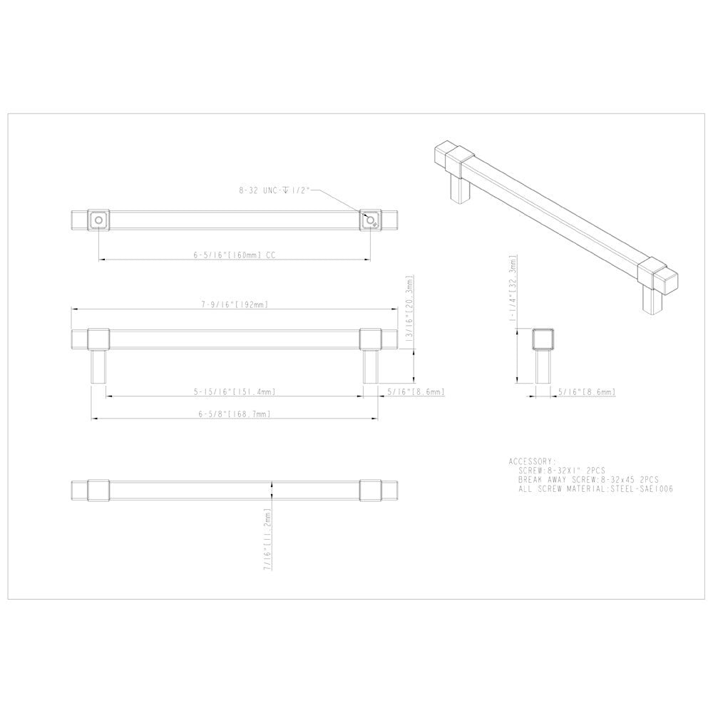 96 mm Center-to-Center Satin Nickel Square Zane Cabinet Pull