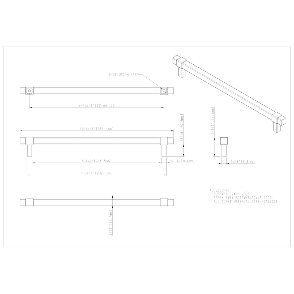96 mm Center-to-Center Satin Nickel Square Zane Cabinet Pull