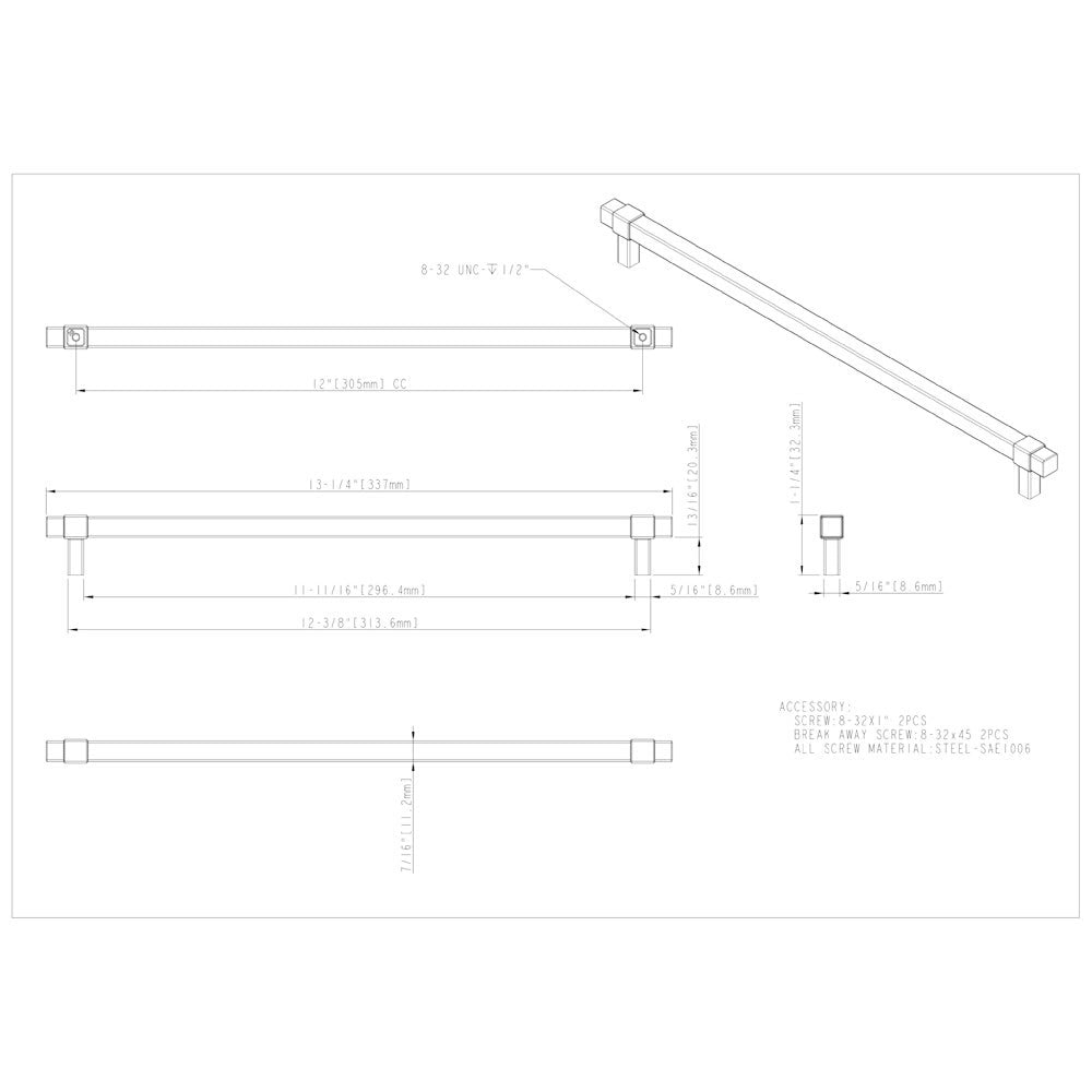 96 mm Center-to-Center Satin Nickel Square Zane Cabinet Pull