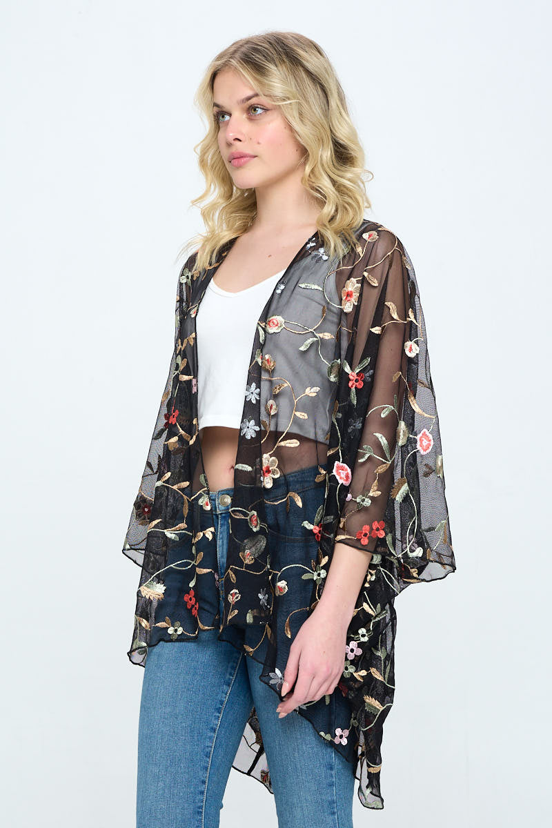 Floral Embroidered Mesh Oversized Kimono | Apparel | Kitchen + Metal