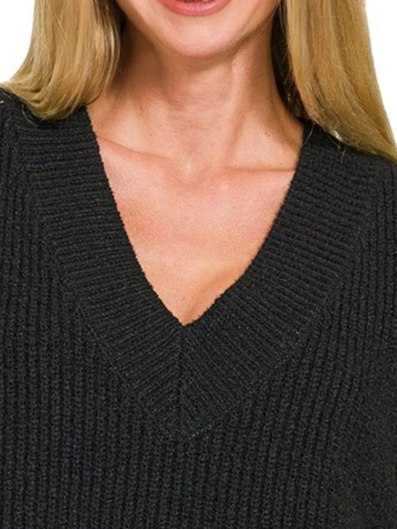 Zenana Oversized Sweater Vest with Side Slit in Black